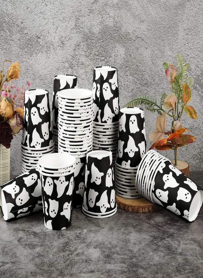 AimFun 100Pcs Halloween Ghost Paper Cups Ghost Spooky Party Cups Black White Boo 9oz Disposable Cold Hot Coffee Drinking Cups for Halloween Party Supplies Table Decor - Image 3